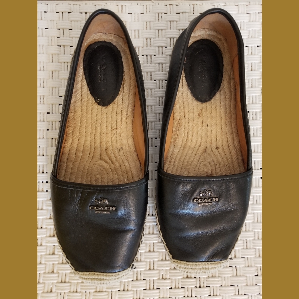 Coach Rhodelle Black Leather Espadrilles Flats 10B - Picture 1 of 8